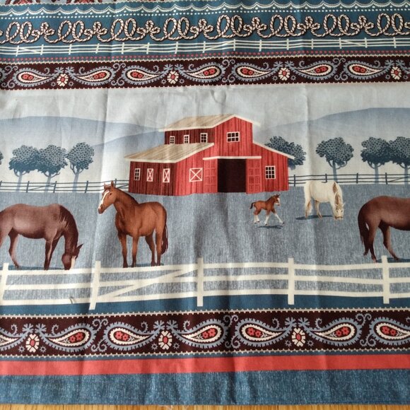 Vintage Horse Pillowcase Farm Barn Country Western Scene Handmade Pillow Case - Picture 2 of 10